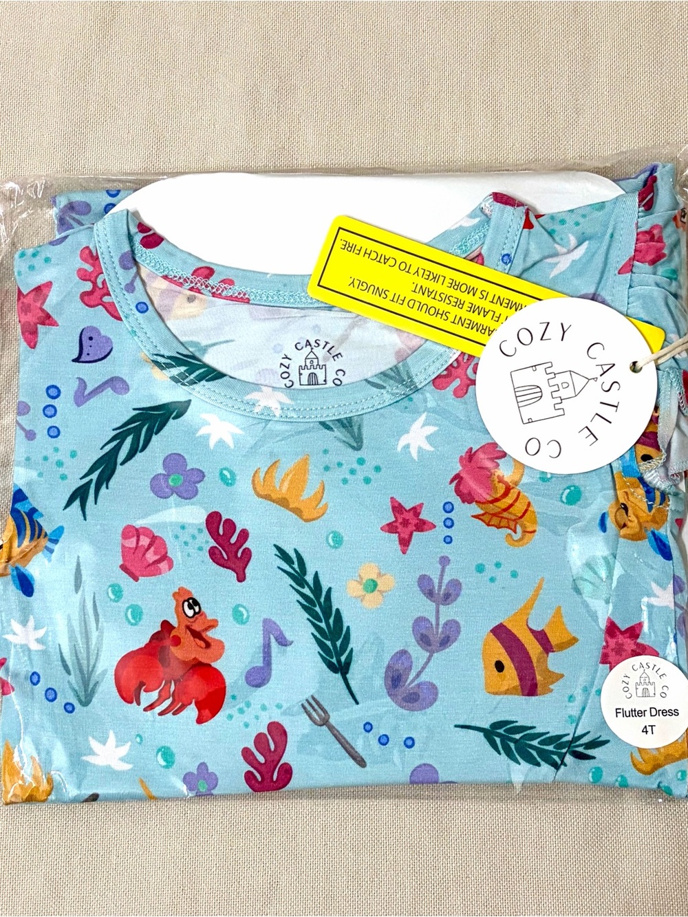 Cozy Castle Co Little Mermaid Friends Flutter Sleeve Dress 4T - NIB